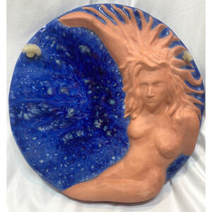Paul Verhoeven Signed Wall Art Pottery Woman Sculpture Lunar Moon Celestial Blue